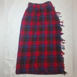 Pendleton Red and Blue Plaid Wrap Fringe Skirt Womens 10